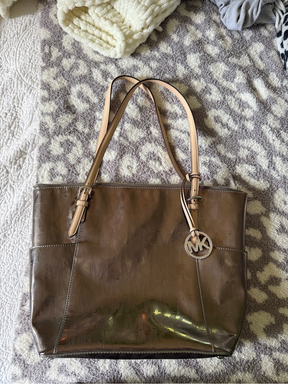 Michael Kors Metallic Shoulder Bag with Signature MK Charm